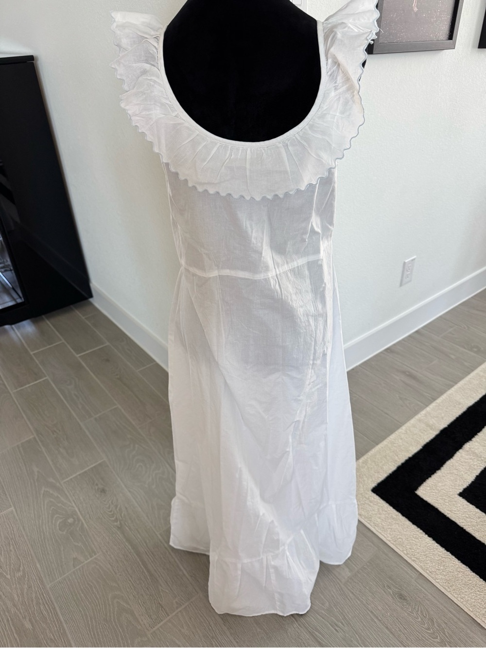 If Only If 100% Cotton Ruffle Neck Blue Trim Nightgown Size Medium Vguc — image 2 of 5